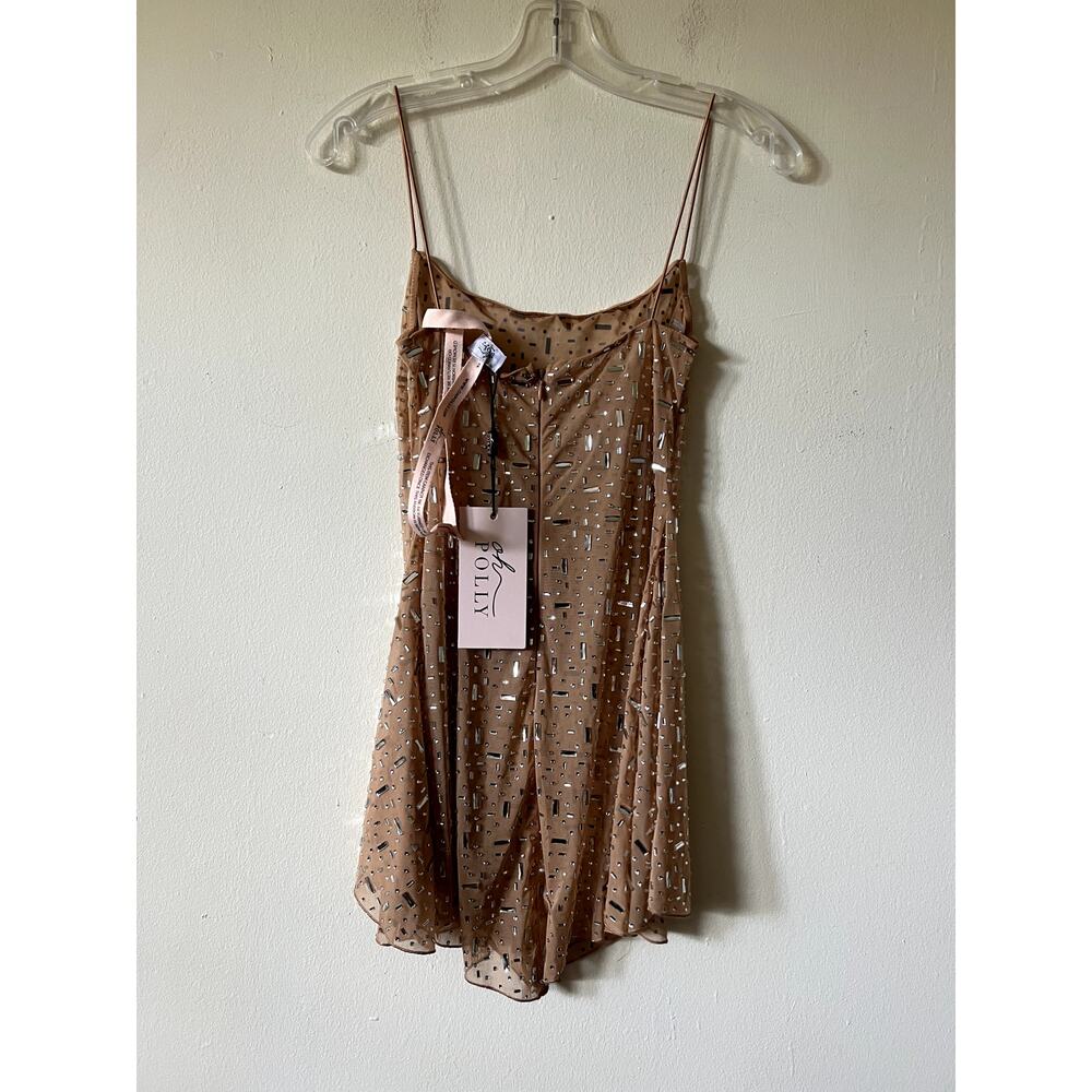 Oh Polly Durrani Sheer Embellished Scoop Neck Mini Dress in Nude Size 4 - Picture 5 of 8